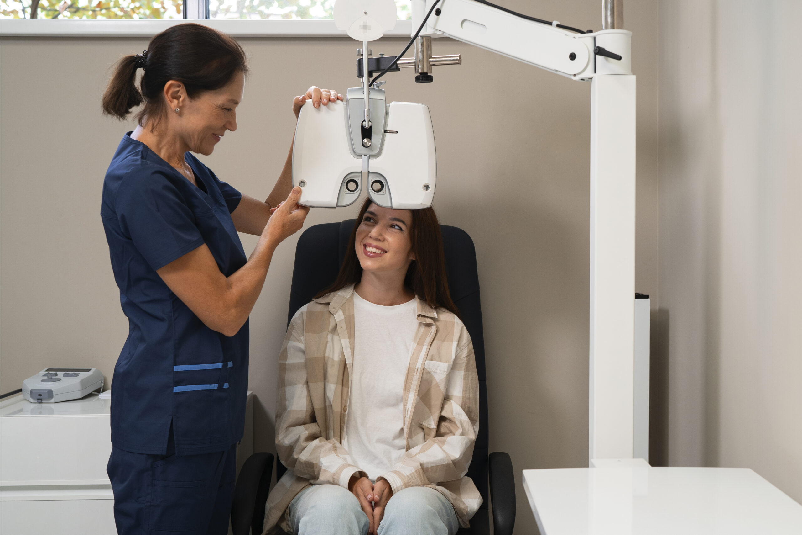 woman getting eye exam ophthalmologist office