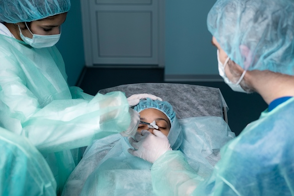 a woman doing full eye surgery pre-assessment