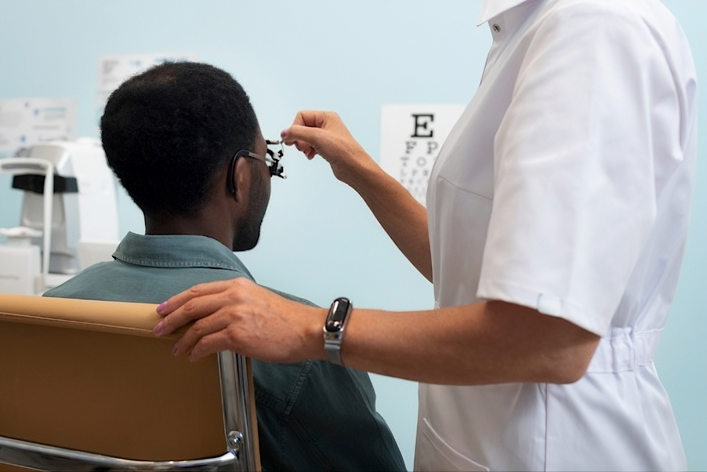 a man doing Pre-Assessment before eye surgery